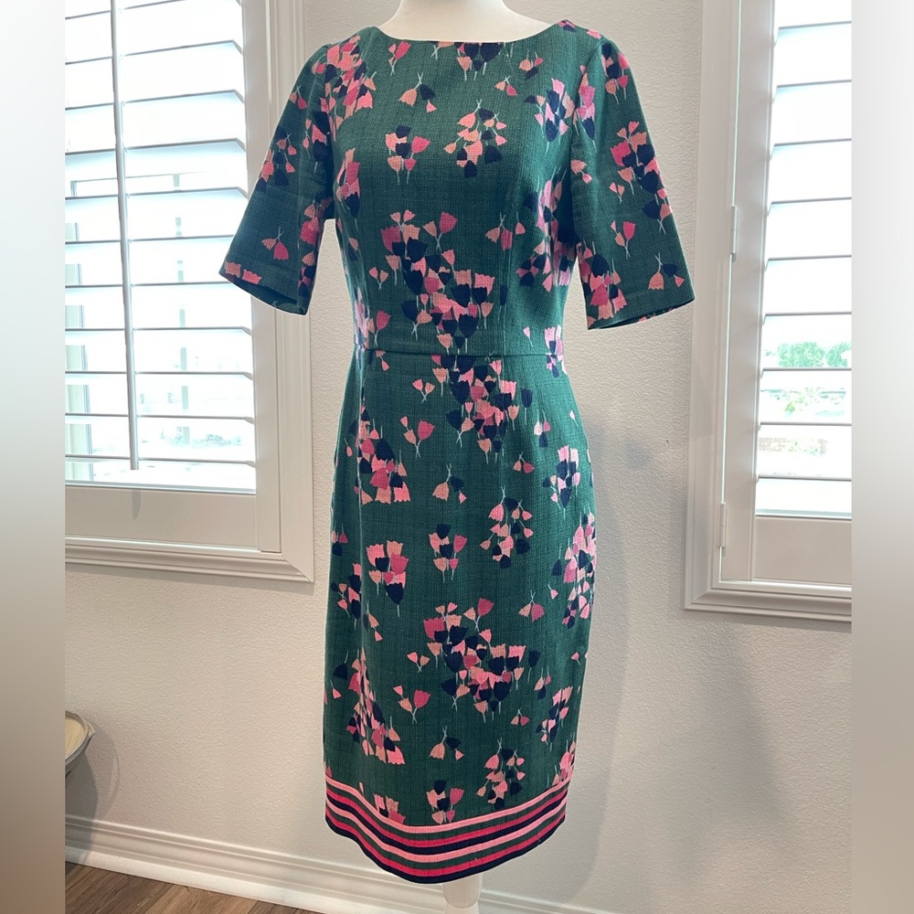 Boden Fleur Fitted Dress Hunter Green Tulip 6r - Picture 2 of 9